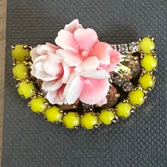 Elizabeth Cole Pink Floral and Citrine Bead Fan Earrings - NWOT - Picture 2 of 11